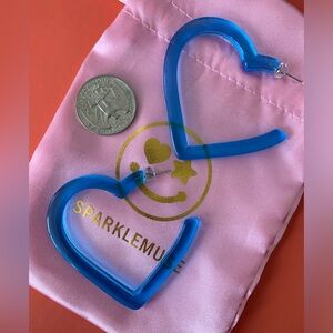 Limited Sparklemuse Large Heart Hoops Neon Blue - Never Worn